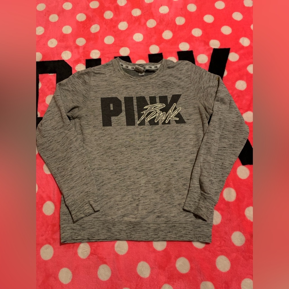 Victoria’s Secret Pink gray script, open back crew size Xs